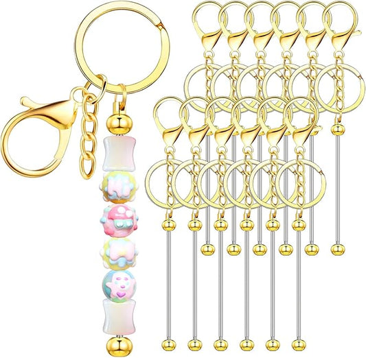 12 PCS Beadable Keychain Making Kit,Key Chain Keyrings for Jewelry Making,Car Bag Purse Charms Key Chains Bulk Metal Blank Bars,DIY Supplies Christmas Gifts for Women Men Crafts Custom Projects Golden