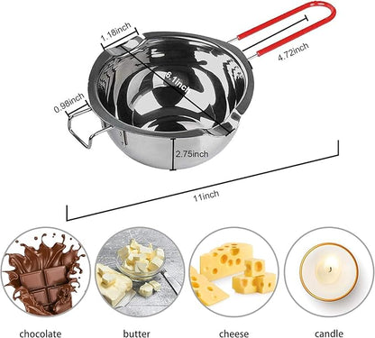 Stainless Steel Double Boiler Melting Pot with Heat Resistant Handle, Large Capacity Chocolate Melting Pot for Butter Candy Butter Cheese, Candle Making (600/1600ML)