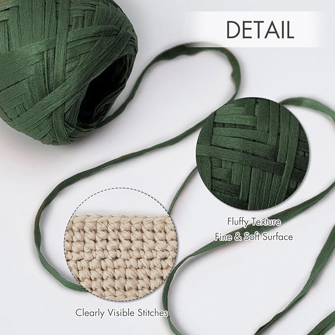 NICEEC 6 Skeins Soft Tape Yarn, Easy Crohcet Raffia, Crochet & Knitting, Paper Ribbon Yarn for DIY Craft Gift Wrapping Total Length 1.76oz×6/109yds×6 - Green