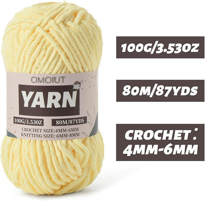 Light Yellow Fluffy Chenille Yarn for Crocheting - Baby Yarn for Crocheting Soft Blanket - (100g/87.4yds) Crochet Amigurumi Chunky Yarns - Super Bulky 5 Velvet Yarns