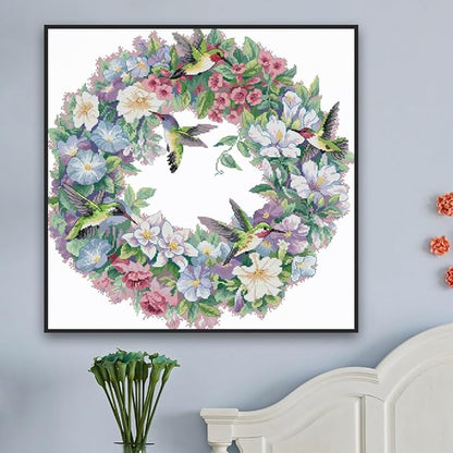 Qeerysew Cross Stitch Kits Stamped Full Range of Embroidery Starter Kits for Beginners DIY -Printed Kit The Art of Hummingbirds(2) 14CT 20×20inches