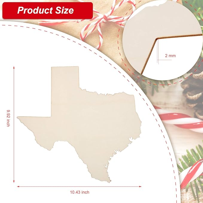 BBTO 6 Pack Texas Unfinished Wood Cutouts US State 10" Wood Slices Wooden Paint Crafts Christmas Ornaments Pieces for Home Decor Ornament DIY Craft Art Project