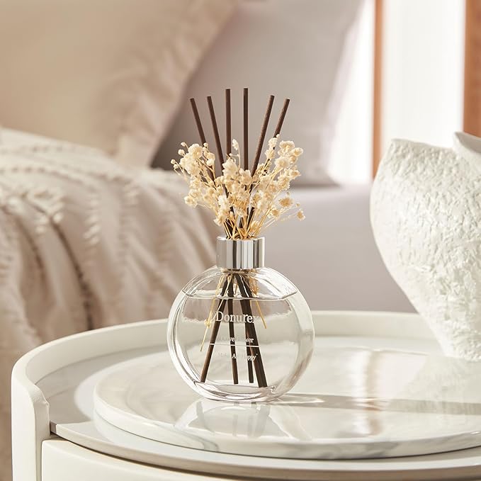 Donurex Flower Reed Diffuser Set 5.07oz Olive Flower Scent Diffuser with Sticks Home Fragrance Reed Diffuser for Bathroom Shelf Decor