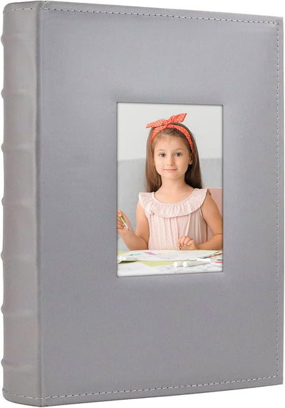 Vienrose Photo Album 4x6 300 Photos with Memo Area Leather Cover Large Capacity Slip-in Pictures Book for Wedding Baby Vacation, Grey