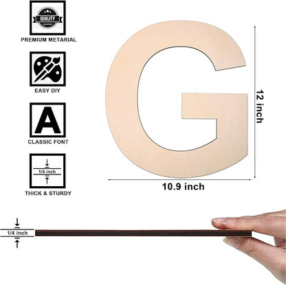 12 Inch Wooden Letter G, 1/4 Inch Thick Large Unfinished Wood Letter for DIY Crafts Home Wall Decor