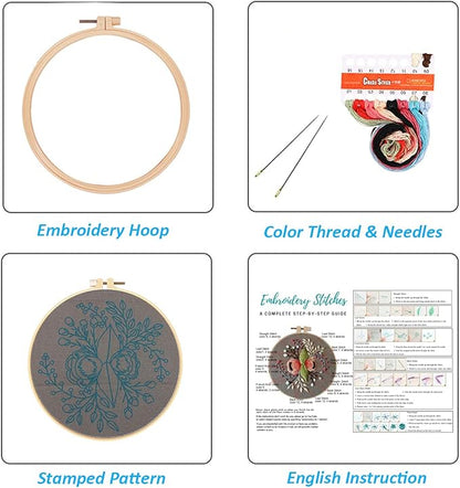 Louise Maelys Embroidery Starter Kit Full Range of Stamped Cross Stitch Kits for Beginner Including Cloth with Pattern,Embroidery Hoop,Color Threads