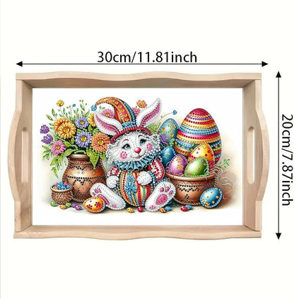 DoxQcs DIY Diamond Art Wooden Tray Kit Easter Food Tray with Handle Diamond Painted Table Decoration Tray for Breakfast Bar Dinner Table Diamond Art Painting for Beginners-#16-Easter Bunny Eggs