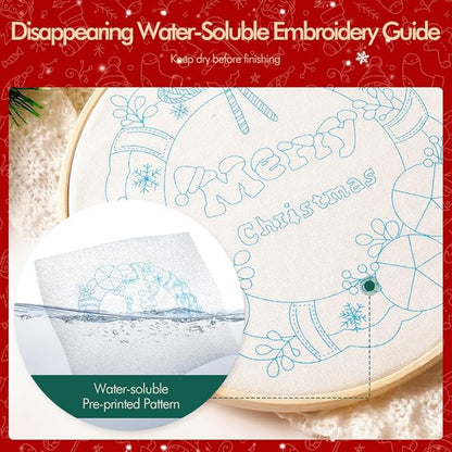 Christmas Embroidery Kits: 1 Pack Cross Stitch Kit for Beginners Adults, DIY Ornaments Craft Kit with All Tools & Instructions, Stamped Hand Embroidery Starter Kit for Holiday Crafts & Xmas Home Decor