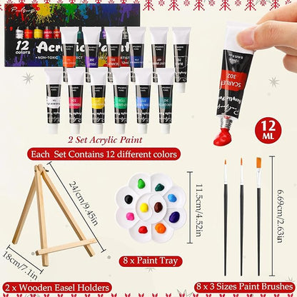 Cholemy 36 Pcs Valentine Paint and Sip Kit for Adults 8''x10'' Pre Drawn Canvas for Painting DIY Afro Acrylic Painting Kit Wood Easel Brushes Date Night Bulk for Party Gifts(Christmas A)