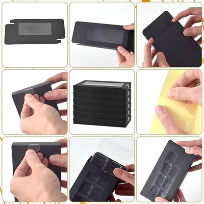 50 Pcs Gift Boxes for Wax Melts Plastic Mold with Box Wax Melt Boxes Crystal Clear Wax Melt Molds Wax Melts Containers for Wax Cubes Wax Tarts Wax Block (8 Cavity, Black)