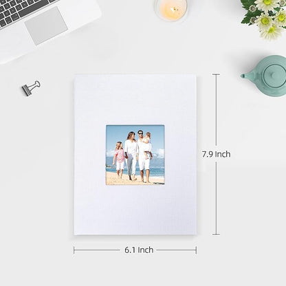 Mublalbum 2 Pack Small 5x7 Photo Album Linen Cover with Display Window Mini Picture Book Each Holds 52 Vertical Pockets for Artwork Postcards or Pictures Storage (White)