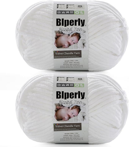 6 Super Bulky Velvet Chenille Yarn for Crocheting - 2 Skein of 200g/7 oz - Ultra Soft Heavy Weight Chunky Knitting Yarn for Baby Blankets, Amigurumi, Home Decor（Pure White，2 Skein）