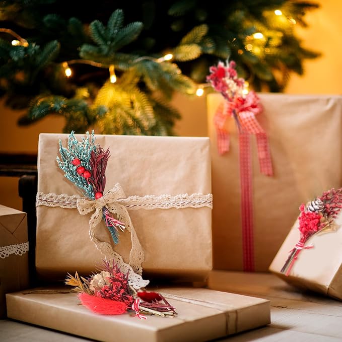 Tinideya 48 Pack 6 Inch Christmas Mini Dried Flower Bouquets Bulk Red Green Dried Flowers with Stem Berries for Vase DIY Wreath Crafts Xmas Home Decoration Christmas Tree Picks Decorations
