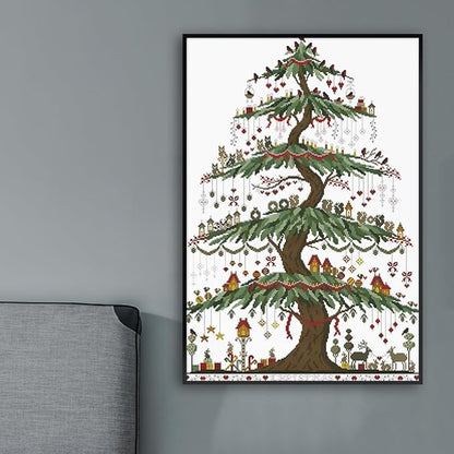 Qeerysew Cross Stitch Kit Stamped Full Range of Embroidery Starter Kits for Beginners DIY- Printed kit Christmas Tree (2) (Printed) 14CT 18.9×25.98 inches