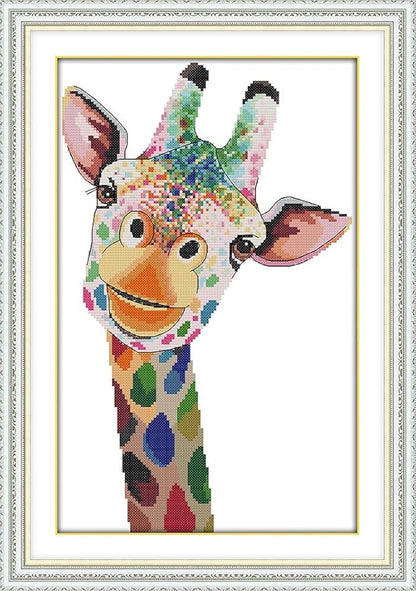 Maydiyer 11CT Stamped Cross Stitch Kits Pre-Printed Embroidery Kit,East Sewing Pattern for Girls Needlework Sets-Giraffe 14.2×20.5 inch