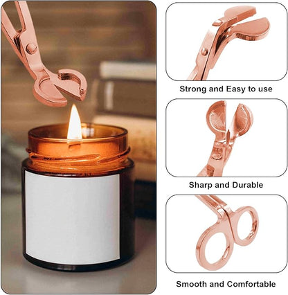 Set of 3, Candle Wick Trimmer, Candle Snuffer and Wick Dipper & Candle Accessory Set, Candle Care Kit for Candle Lover (Rose Gold)