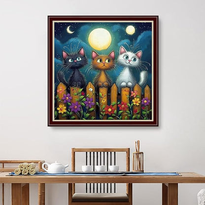 Dimensean Stamped Cross Stitch Kits Full Range of Embroidery Patterns Starter Kits for Beginners Adult DIY Cross Stitches Needlepoint Kits 11CT-Cat Admiring The Moon 18x18 inch