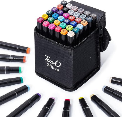 Hopesky 36 Colors Alcohol Markers - Dual Tip Permanent Art Markers Set for Coloring Drawing Painting, Fine and Chisel Tip Alcohol Based Pens with Storage Case for Adult Artists