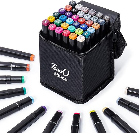 Hopesky 36 Colors Alcohol Markers - Dual Tip Permanent Art Markers Set for Coloring Drawing Painting, Fine and Chisel Tip Alcohol Based Pens with Storage Case for Adult Artists