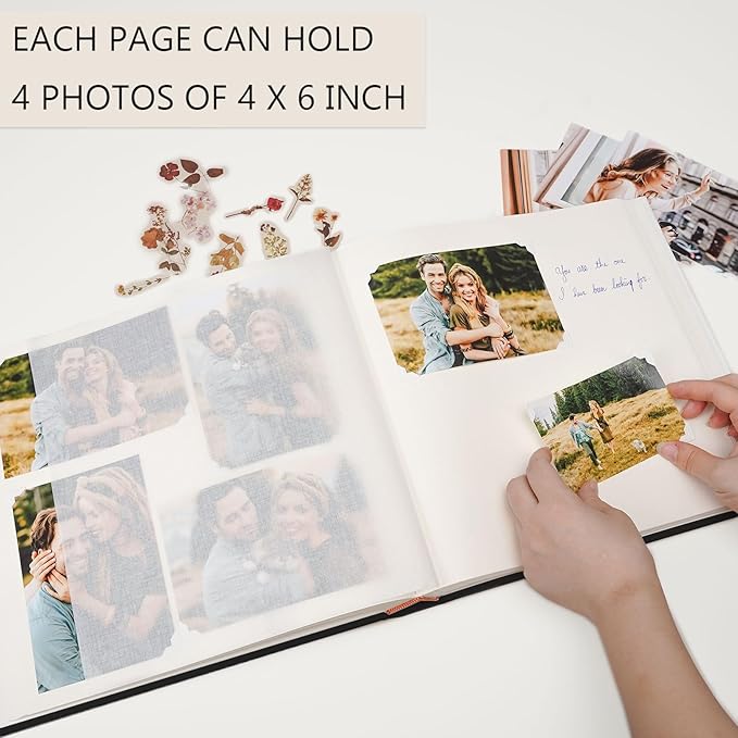 Vienrose Premium Scrapbook Photo Album with Writing Space 12"x12", DIY Scrapbook Album with 100 Pages, Large Photo Book for Baby Family Travel Vacation, Valentine Gift Black