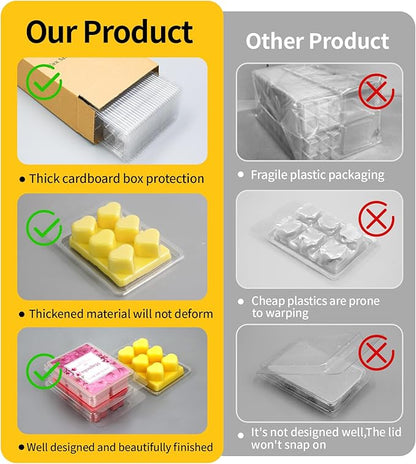 Wax Melt Container Clamshell Packaging Mold Box Stand for Plastic Clear Empty Wax Candle Melt Tart Packaging Cube Container Clamshell Mold Holder Organizer Tray Empty Shape Bulk wth Lids