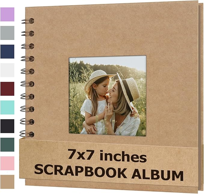 Scrapbook Album 7x7 Inches Photo Album Hardcover Kraft with Window Scrap Book Blank Memory Book for Baby Wedding Guest Book Couples Graduation Travel DIY Anniversary, 40 Pages Brown