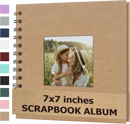 Scrapbook Album 7x7 Inches Photo Album Hardcover Kraft with Window Scrap Book Blank Memory Book for Baby Wedding Guest Book Couples Graduation Travel DIY Anniversary, 40 Pages Brown