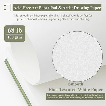 SuFly 11x14 Sketchbook, 100 Sheets Hardcover Sketch Book, 68lb/100gsm Artist Paper, Drawing Books for Teens & Art Gifts.
