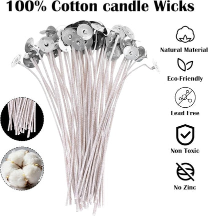 100Pcs Candle Wicks with Base, 8 Inch ECO Candle Wicks for Candles Making, Cotton Thick Wood Wick for Soy Candles DIY Crafts
