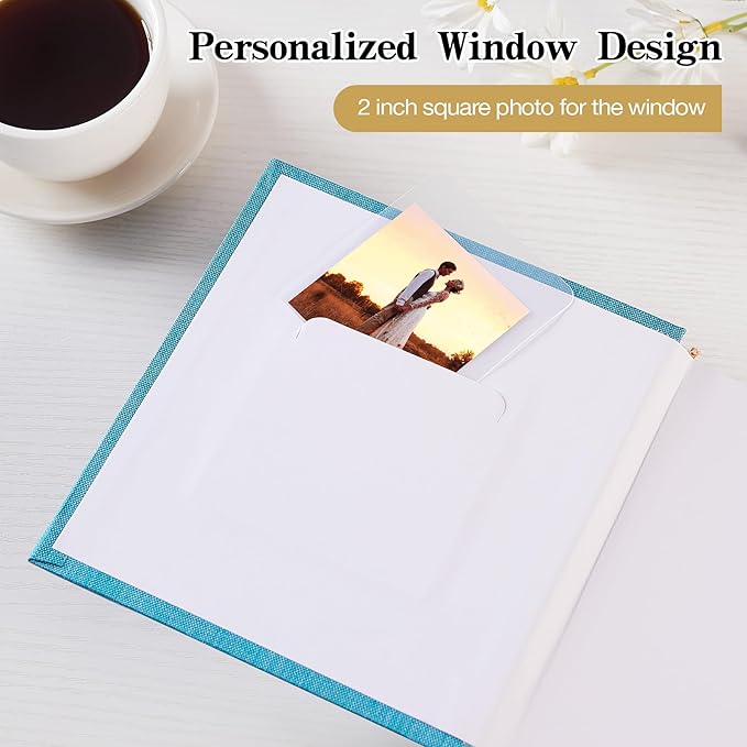 Mublalbum Small 4x6 Photo Album Linen Cover with Memo Areas Photobook Pictures Book Holds Vertical Pockets for Wedding Family Baby and Vacation (Blue)