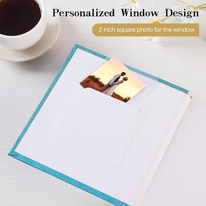 Mublalbum Small 4x6 Photo Album Linen Cover with Memo Areas Photobook Pictures Book Holds Vertical Pockets for Wedding Family Baby and Vacation (Blue)