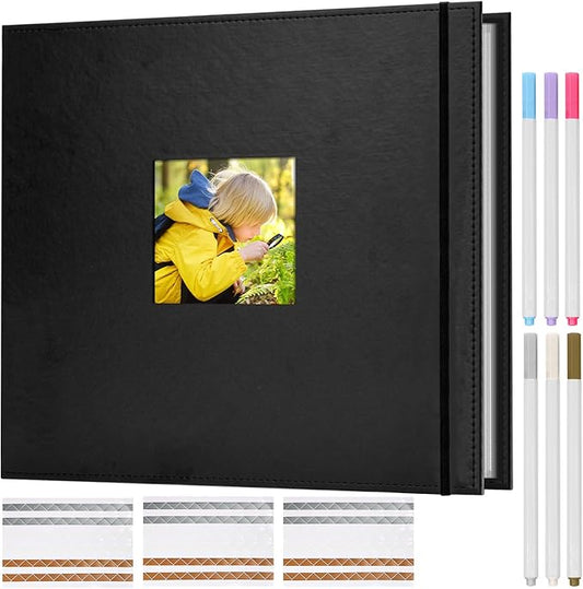 Hiwhy Scrapbook Photo Album, 3 Ring 12"x12" DIY Photo Album, Memory Scrapbook with 50 Sleeves 100 Pages, Perfect for Wedding, Travel, Family, Black