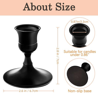 Vintage Black Taper Candle Holders, Set of 24, Metal Taper Candlestick Holder for Dinner Room Table Centerpiece, Wedding Reception, Festive,Mantel Decoration, Home Decor (Black 24, Set of 24)