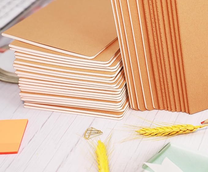 FAWTEEM 48 Pack A5 Blank Notebook Bulk Kraft Cover Blank Sketch Book Pad Travel Journals Composition Diary Subject Notebooks Planner 60 Pages, 8.3”x 5.5”