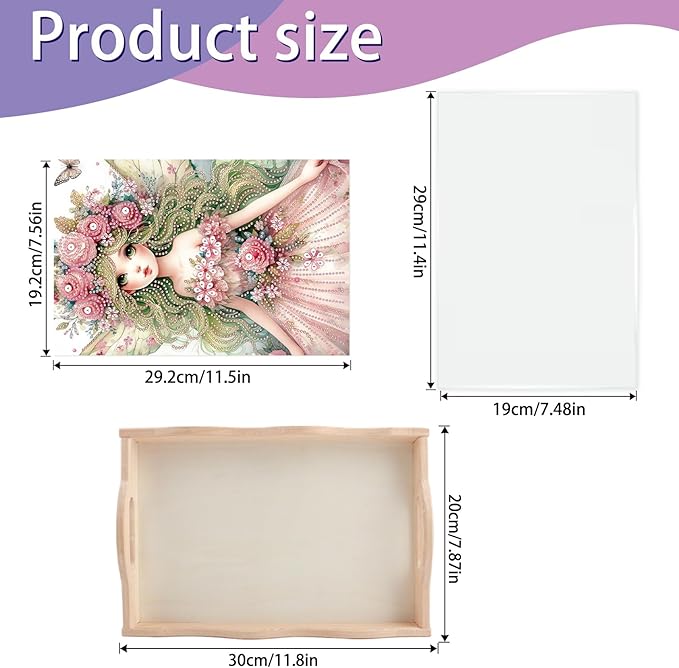 JISHSHAY Diamond Art Serving Tray Diamond Painting Food Tray Gem Art Serving Platter Gem Painting Mosaic Kits for Adults DIY Kits for Adults, with Wood Handle 20×30cm/7.87×11.81in, Fairy Elf