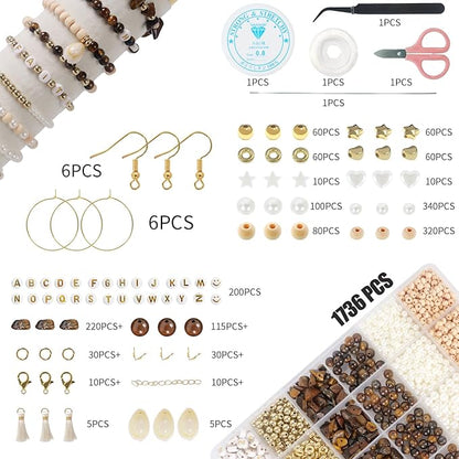 TOIPINIO Bracelet Making Kit Jewelry Making Supplies Kit Natural Stone Beads for Irregular Natural Stone with for DIY Craft -1736 PCS Friendship Bracelet/Necklace/Earrings for Adults (Tiger's Eye)