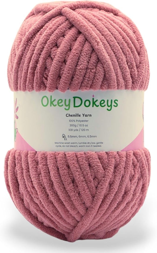 Okey Dokeys 300g Jumbo Velvet Chenille Yarn 7 Jumbo – Plush, No-Fray, Durable Plushies, Posh Soft Crochet Projects Beginner Friendly (130 yds) (Rosey Posey Pink (103), 1 Pack (17.90/Skein))