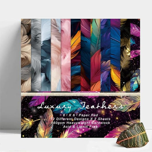 DESEACO Feather Themed Scrapbook Paper Pad 6x6 inches, Single-Sided Boohoo Designs Printe Decorative Paper Sheets For Craft, Home Decor and Parties-24