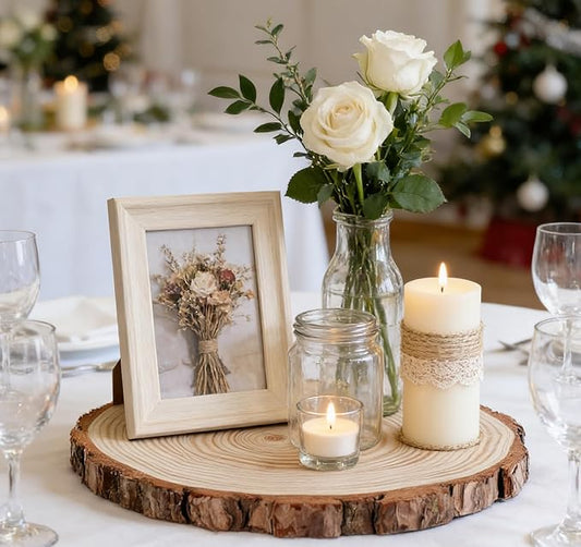 8 Pcs Natural Pine Wood Slices with Bark, 9.8-11"(25-28cm) Rustic Wedding Wood Centerpieces for Tables, Round Wood Slices for Centerpieces Baby Shower, Wedding Party Decoration