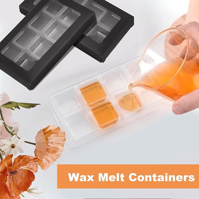 60 Pcs Wax Melt Containers, 8-Cavity Plastic Wax Melt Molds with Kraft Paper Wax Melt Boxes, Black Gift Boxes for Wax Melts, Wax Candle Soap Making