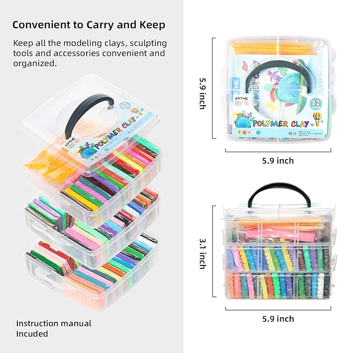 ARTME Polymer Clay, 82 Colors Clay Kit, Oven Bake Modeling Clay, Creative Polymer Clay Kit with Sculpting Tools and Jewelry Accessories, Non-Toxic, Ideal DIY Clay Gifts for Adults and Teens