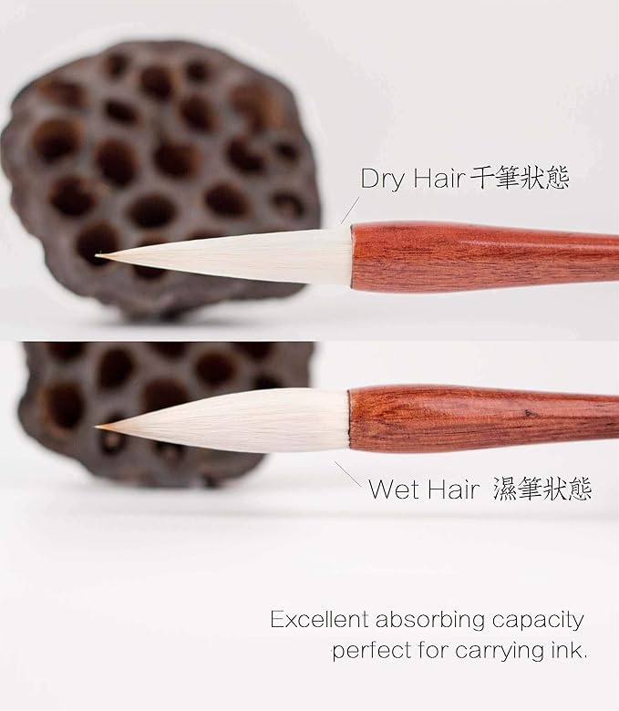Qi Ming Wen Fang Large Chinese Calligraphy Brush Set Professional Couplet Brush for 14-16cm Spring Festival Scrolls, Chinese Brush Pen for Calligraphy & Sumi Writing QingRen Large 2/pk