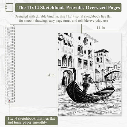 SuFly 11x14 Sketchbook, 100 Sheets Hardcover Sketch Book, 68lb/100gsm Artist Paper, Drawing Books for Teens & Art Gifts.