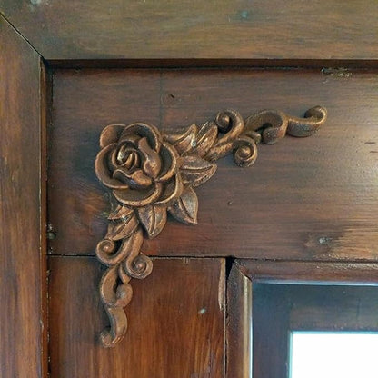 4PCS Corner Wooden Carving Decal Unpainted Wood Appliques Onlays DIY Wood Carved Furniture Appliques Onlays for Wall Bed Door Wardrobe Cabinet Furniture Decoration(09,12x12cm/4.72x4.72inch)