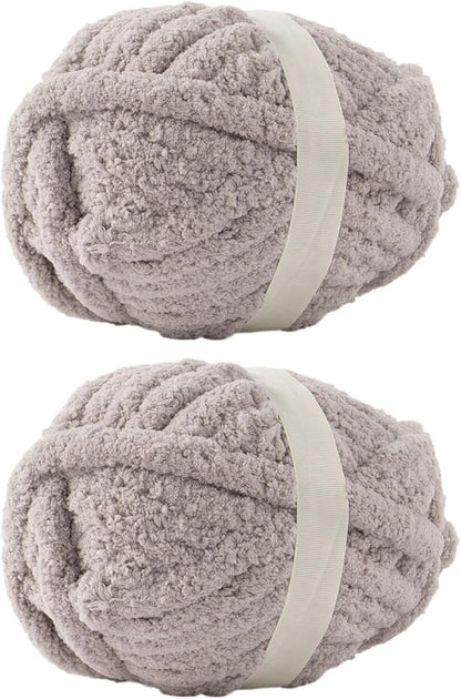 Light Grey Jumbo Chunky Chenille Yarn for Crocheting, Thick Plush Yarn for Hand Knitting Blankets, Super Soft Bulky Yarn for DIY Projects, 2 Jumbo Pack