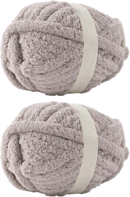 Light Grey Jumbo Chunky Chenille Yarn for Crocheting, Thick Plush Yarn for Hand Knitting Blankets, Super Soft Bulky Yarn for DIY Projects, 2 Jumbo Pack