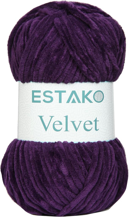 Estako Velvet Chenille Blanket amigurumi Yarn for Crocheting and Knitting Super Bulky 100 gr (132 yds) (1640 - Purple)