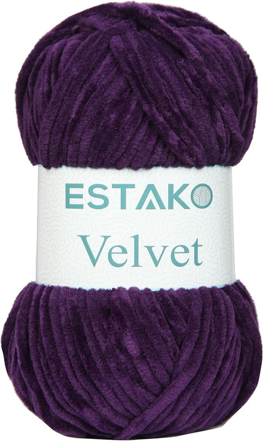 Estako Velvet Chenille Blanket amigurumi Yarn for Crocheting and Knitting Super Bulky 100 gr (132 yds) (1640 - Purple)