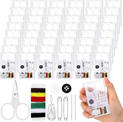 Knitgrip 50 Boxes Mini Travel Sewing Kit Quick Fix Sewing Kits Bulk Basic Portable Pre Threaded Needle Emergency Repair Tool for Christmas Gifts Beginner Traveler Home Hotel (White)