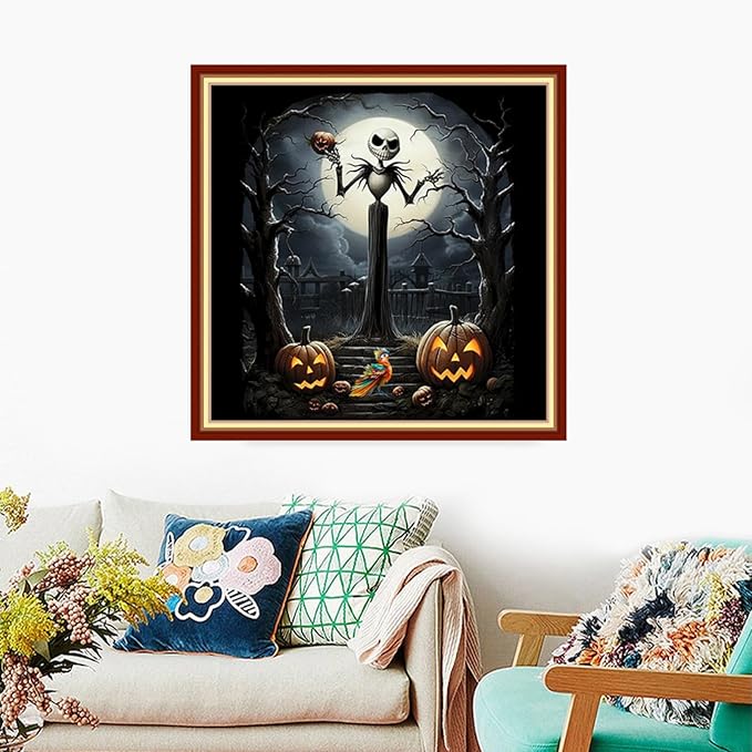 Foxdiviy Stamped Cross Stitch Kits Full Range of Embroidery Needlework Starter Kits for Beginners Adults 11CT Embroidery Patterns Art Crafts DIY Needlepoint Kits-Skull Moon 18x18 inch